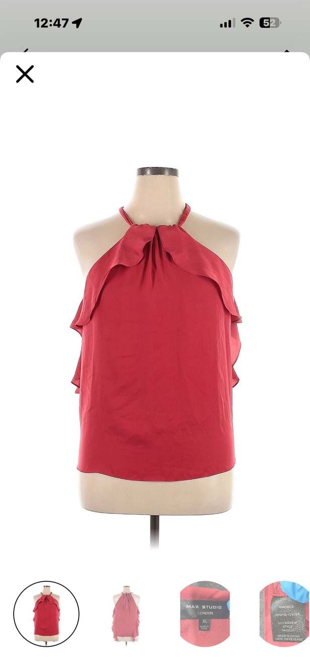 Max Studio London Red Sleeveless Ruffle Tiered Halter Neck Top